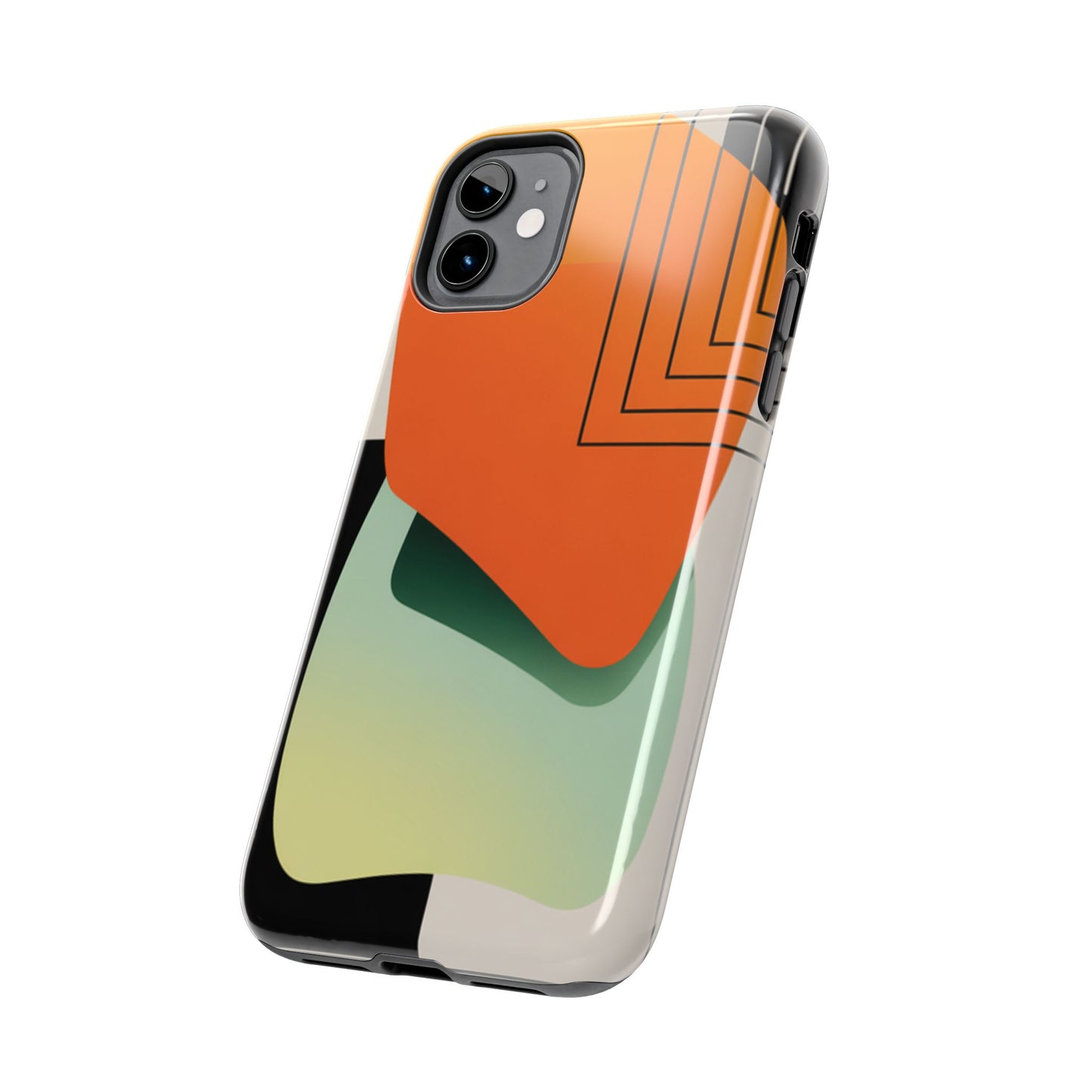 Abstract Geometric Tough Phone Case — Bold Orange & Green Modern Design