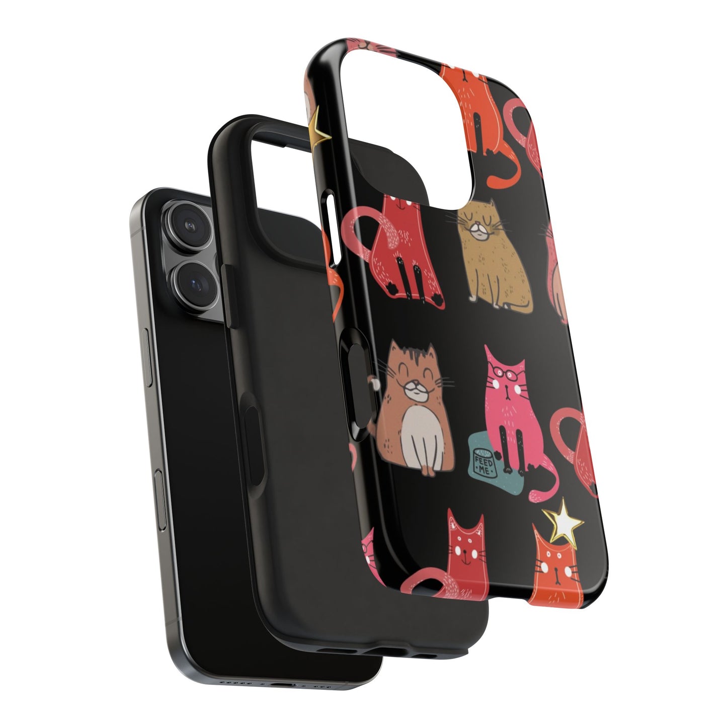 Starry Black Cats Tough Phone Case — Protective iPhone Case with Celestial Cat Pattern