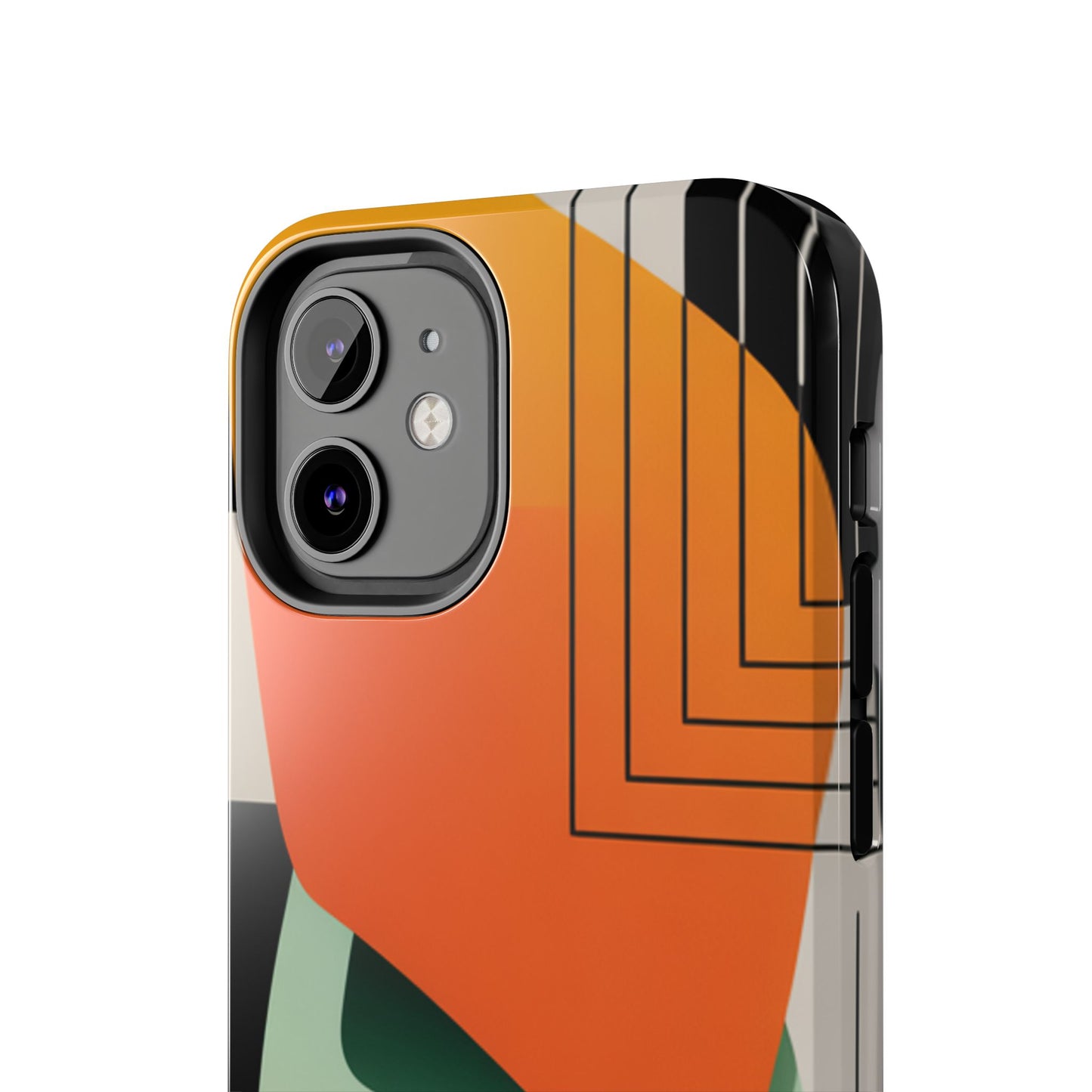 Abstract Geometric Tough Phone Case — Bold Orange & Green Modern Design
