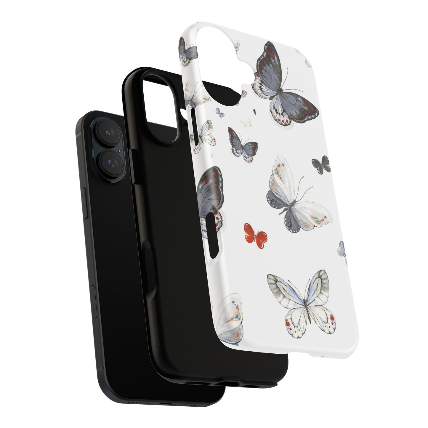 Butterfly Pattern Tough Phone Case — Delicate Gray & White Butterflies