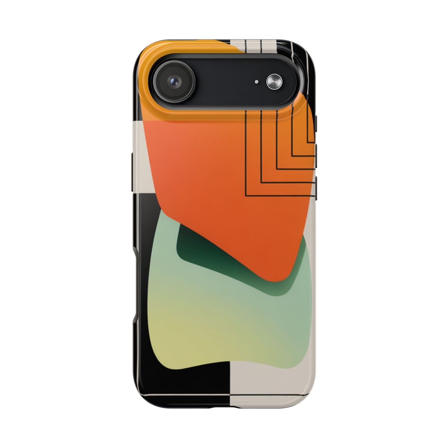 Abstract Geometric Tough Phone Case — Bold Orange & Green Modern Design