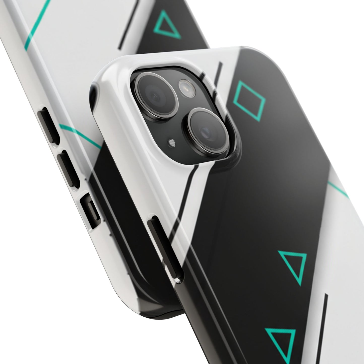 Tough Phone Case — Geometric Black & Teal Protective Cover
