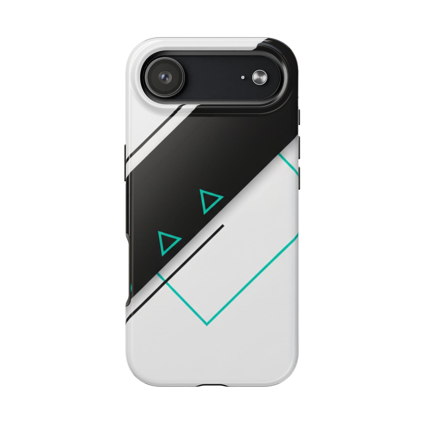 Tough Phone Case — Geometric Black & Teal Protective Cover