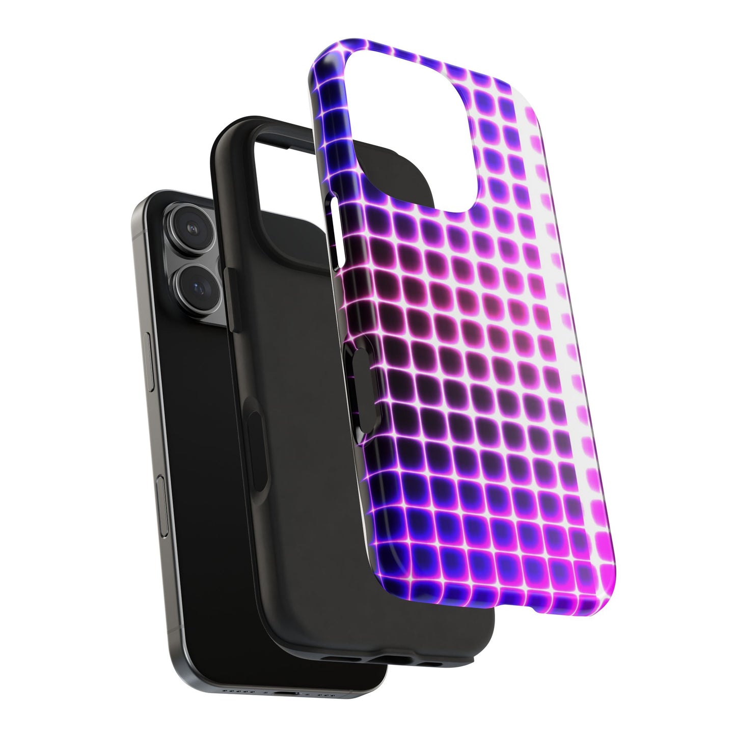 Purple Neon Grid Tough Phone Case — Retro Disco Pixel Pattern