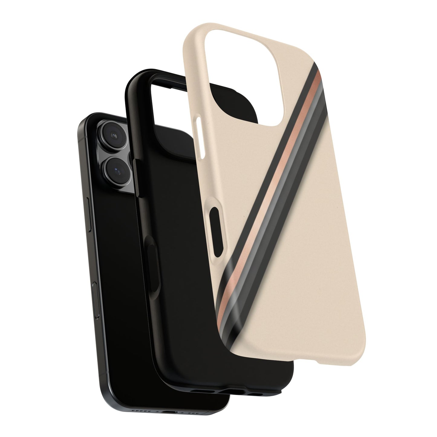 Minimal Diagonal Stripe Tough Phone Case — Protective Beige & Black Design