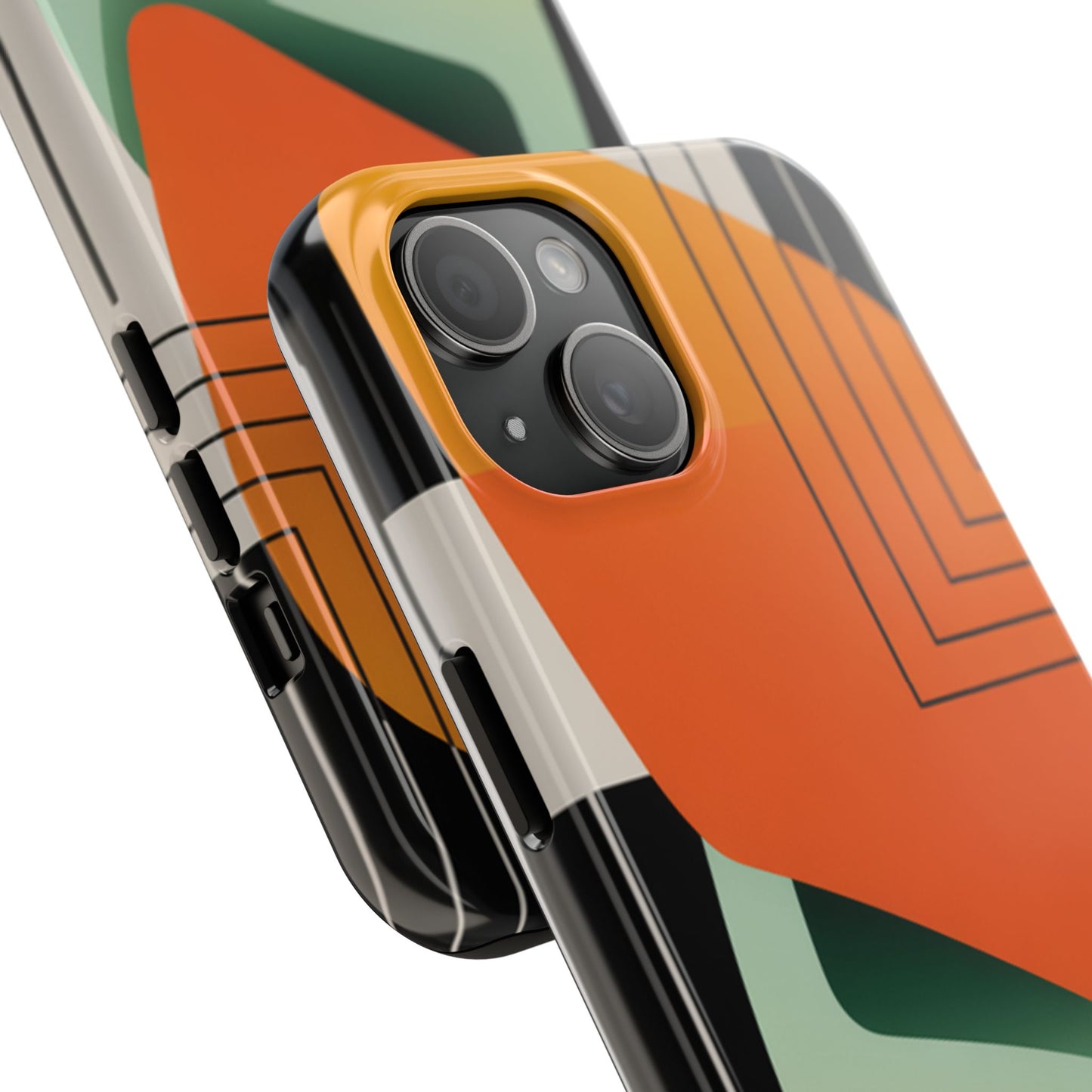 Abstract Geometric Tough Phone Case — Bold Orange & Green Modern Design