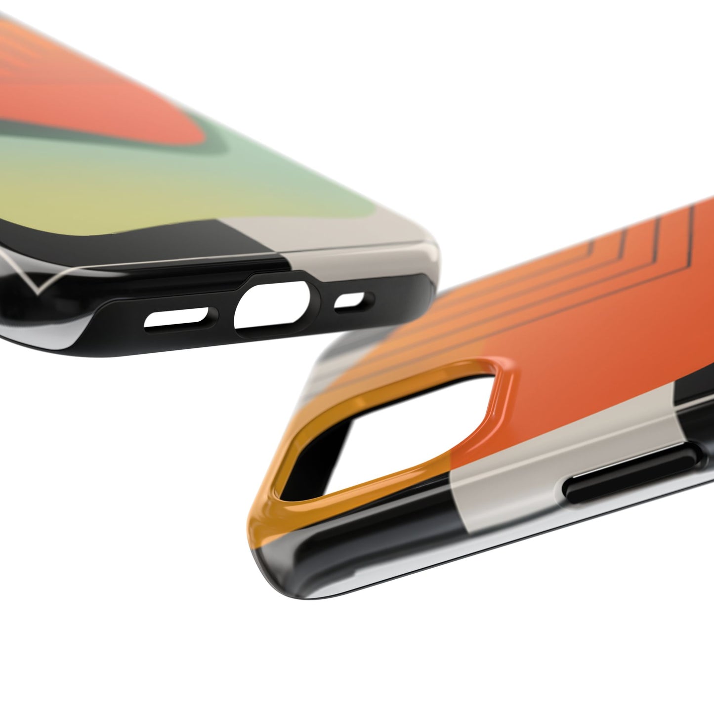 Abstract Geometric Tough Phone Case — Bold Orange & Green Modern Design