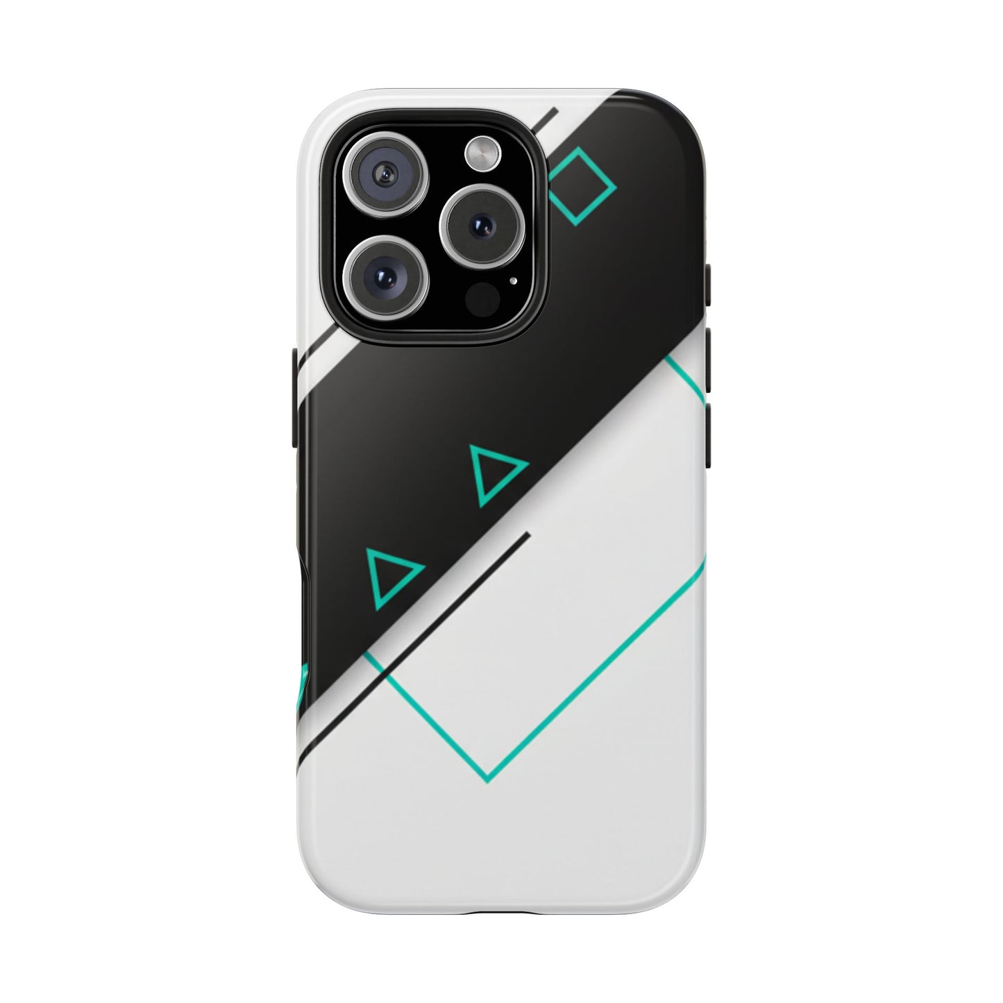 Tough Phone Case — Geometric Black & Teal Protective Cover