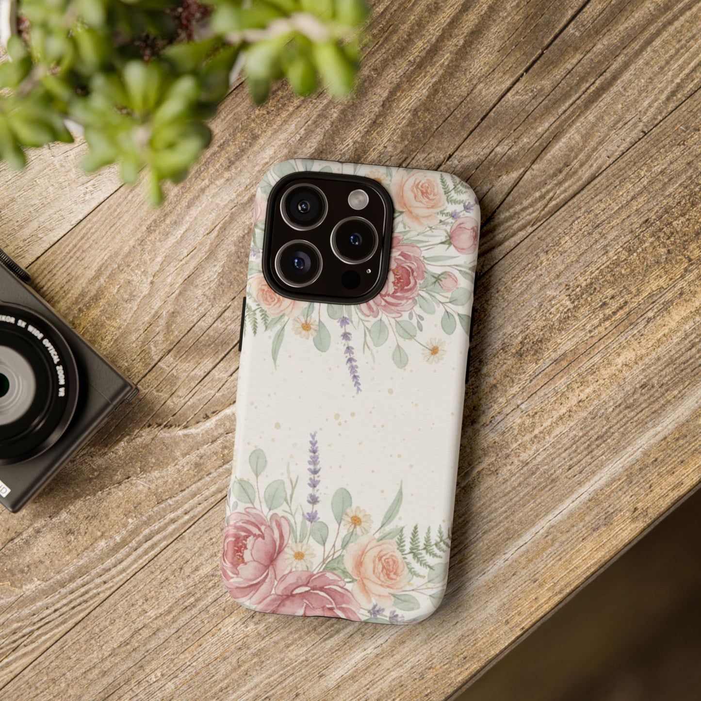 Floral Watercolor Tough Phone Case — Blush Roses & Lavender Protective Cover