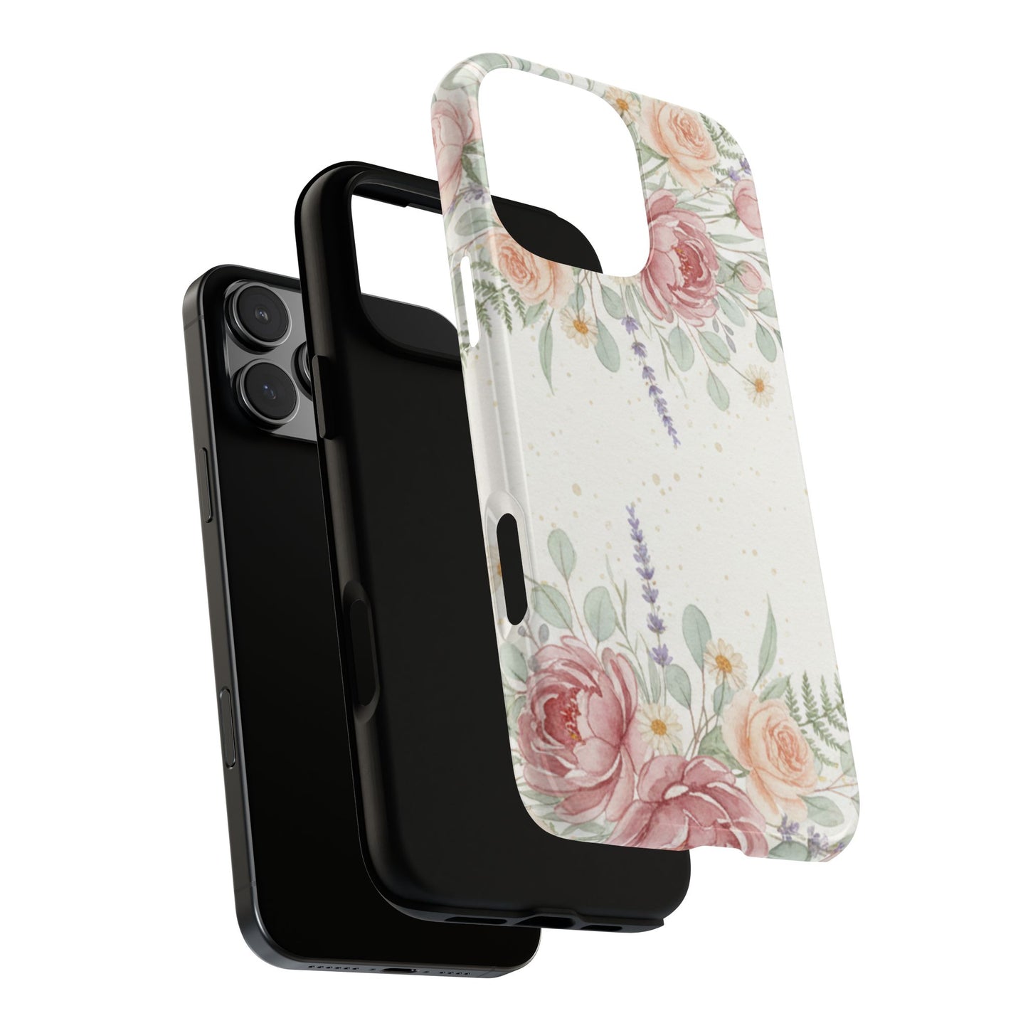 Floral Watercolor Tough Phone Case — Blush Roses & Lavender Protective Cover