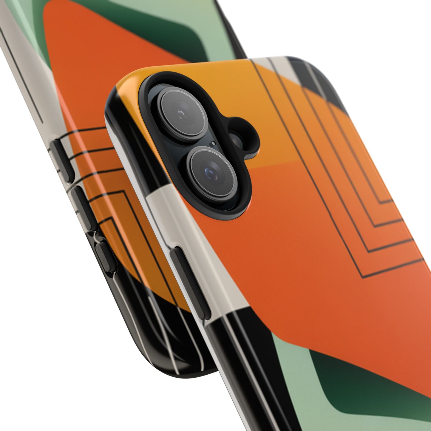 Abstract Geometric Tough Phone Case — Bold Orange & Green Modern Design