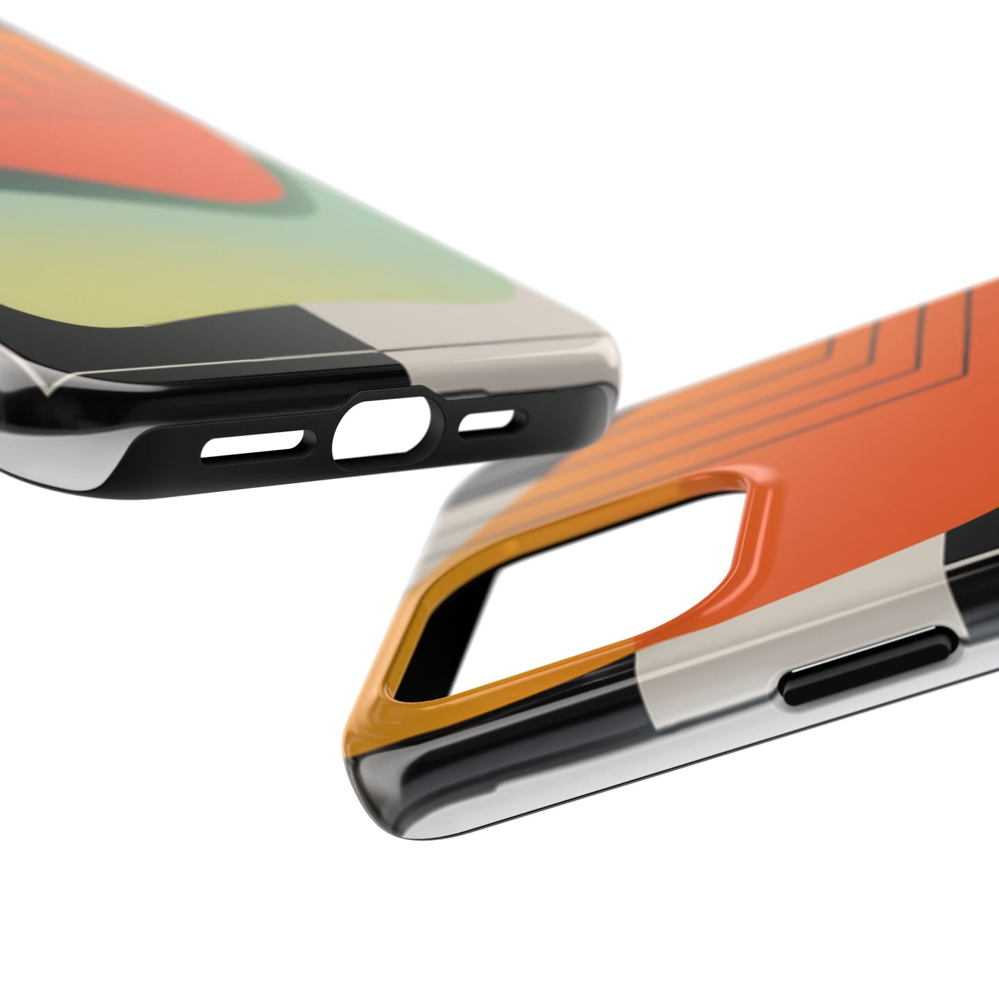 Abstract Geometric Tough Phone Case — Bold Orange & Green Modern Design