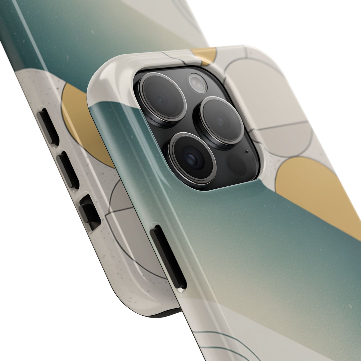 Abstract Geometric Tough Phone Case — Green Gradient with Gold Circles