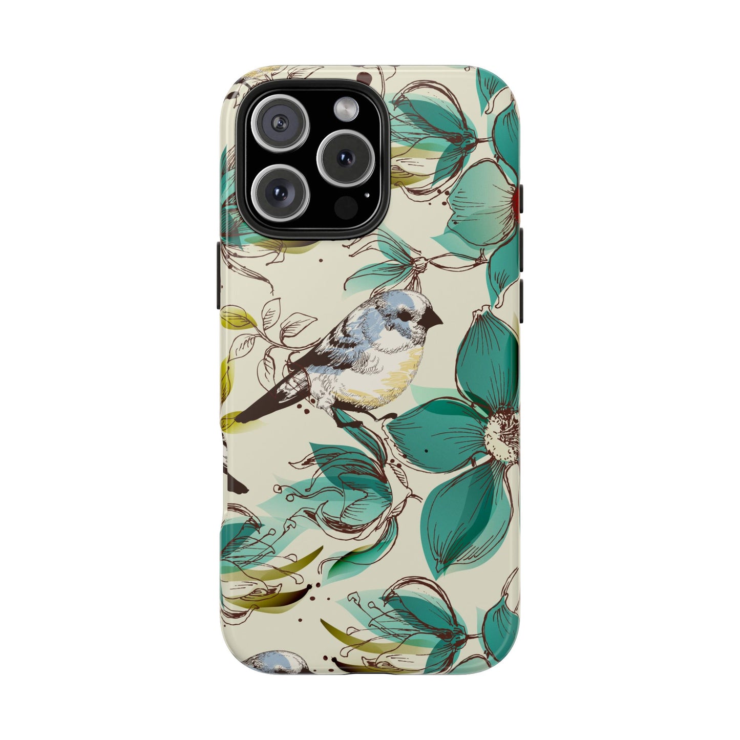 Tough Phone Case — Teal Floral & Songbird Protective Phone Cover
