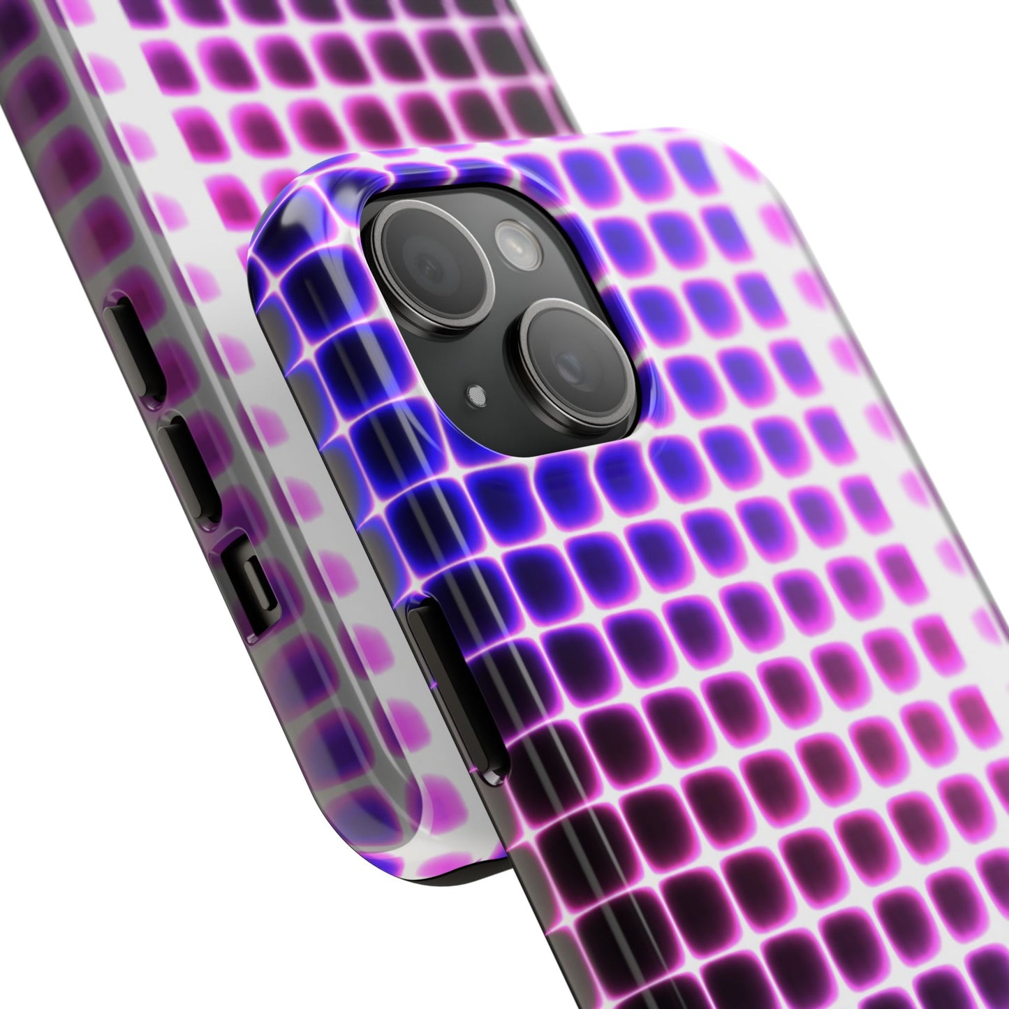 Purple Neon Grid Tough Phone Case — Retro Disco Pixel Pattern