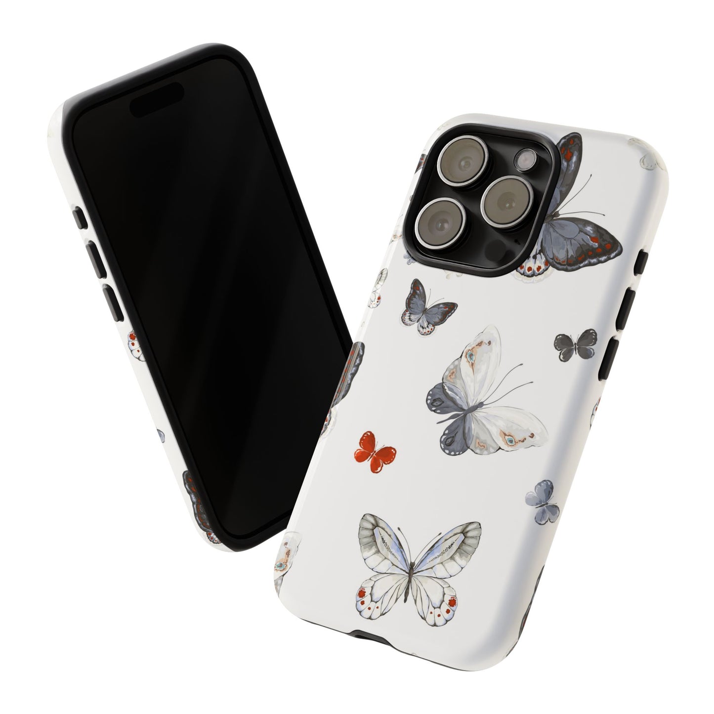 Butterfly Pattern Tough Phone Case — Delicate Gray & White Butterflies