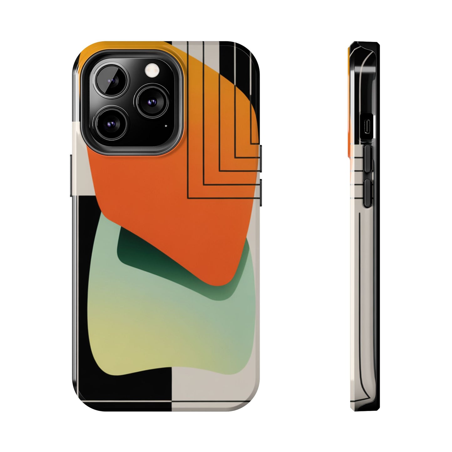 Abstract Geometric Tough Phone Case — Bold Orange & Green Modern Design