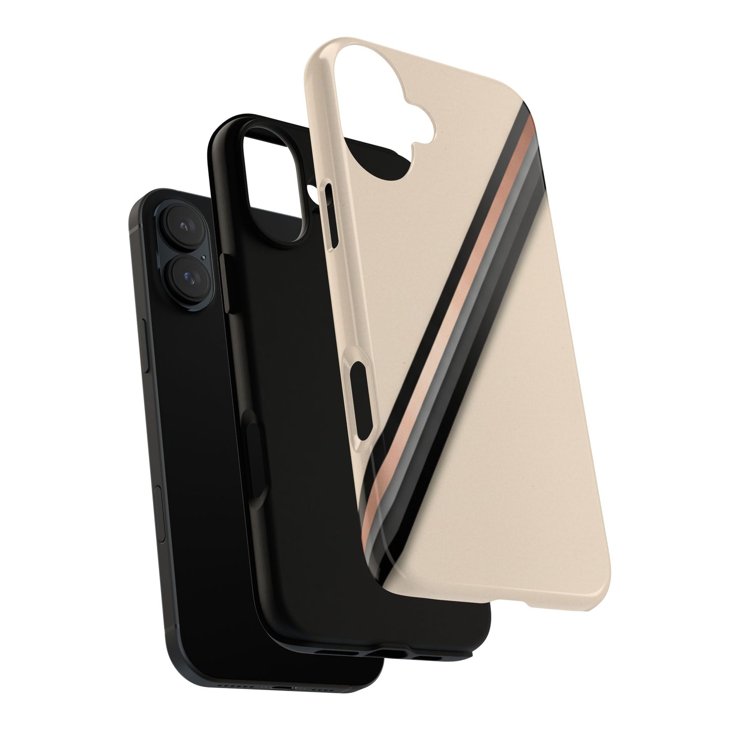 Minimal Diagonal Stripe Tough Phone Case — Protective Beige & Black Design