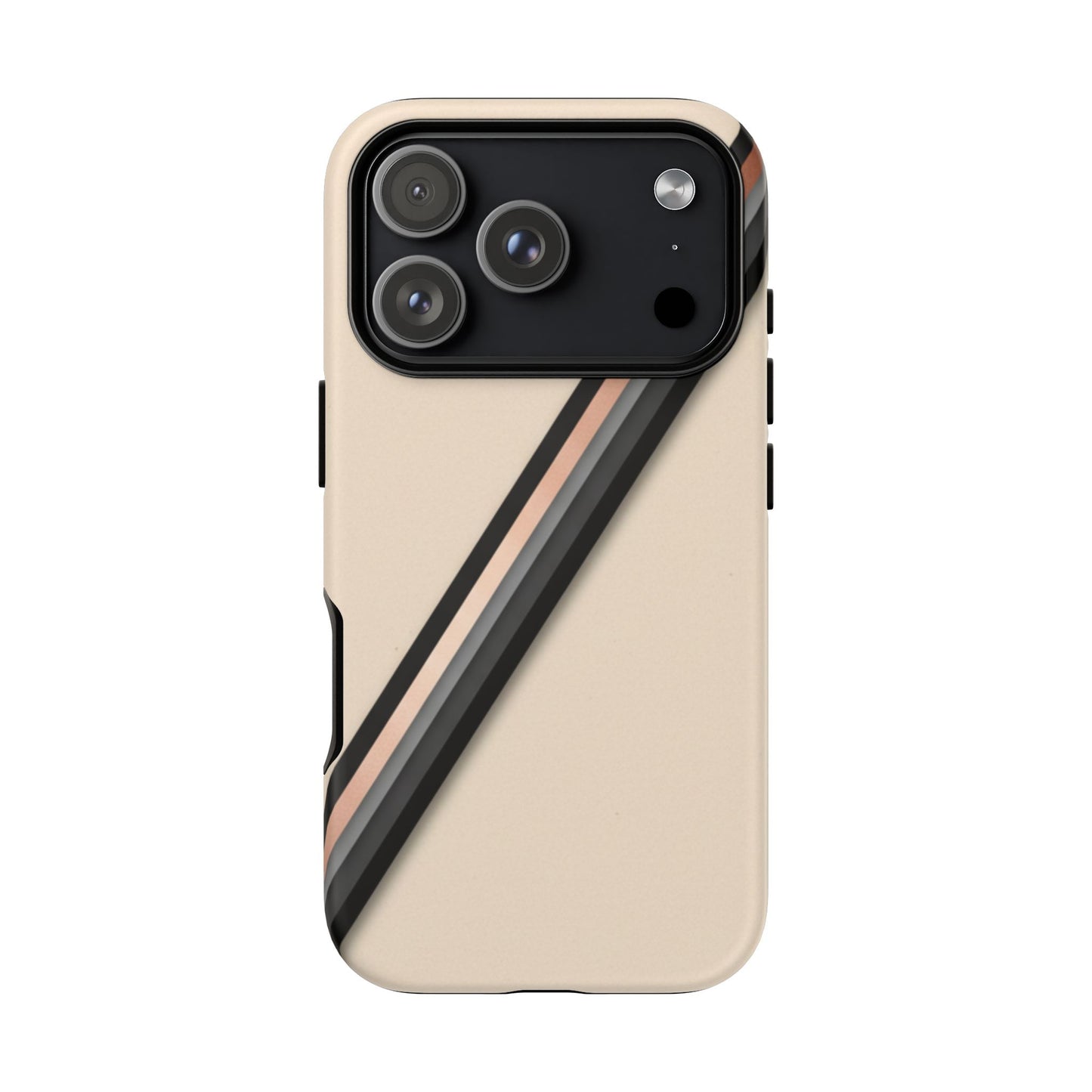 Minimal Diagonal Stripe Tough Phone Case — Protective Beige & Black Design