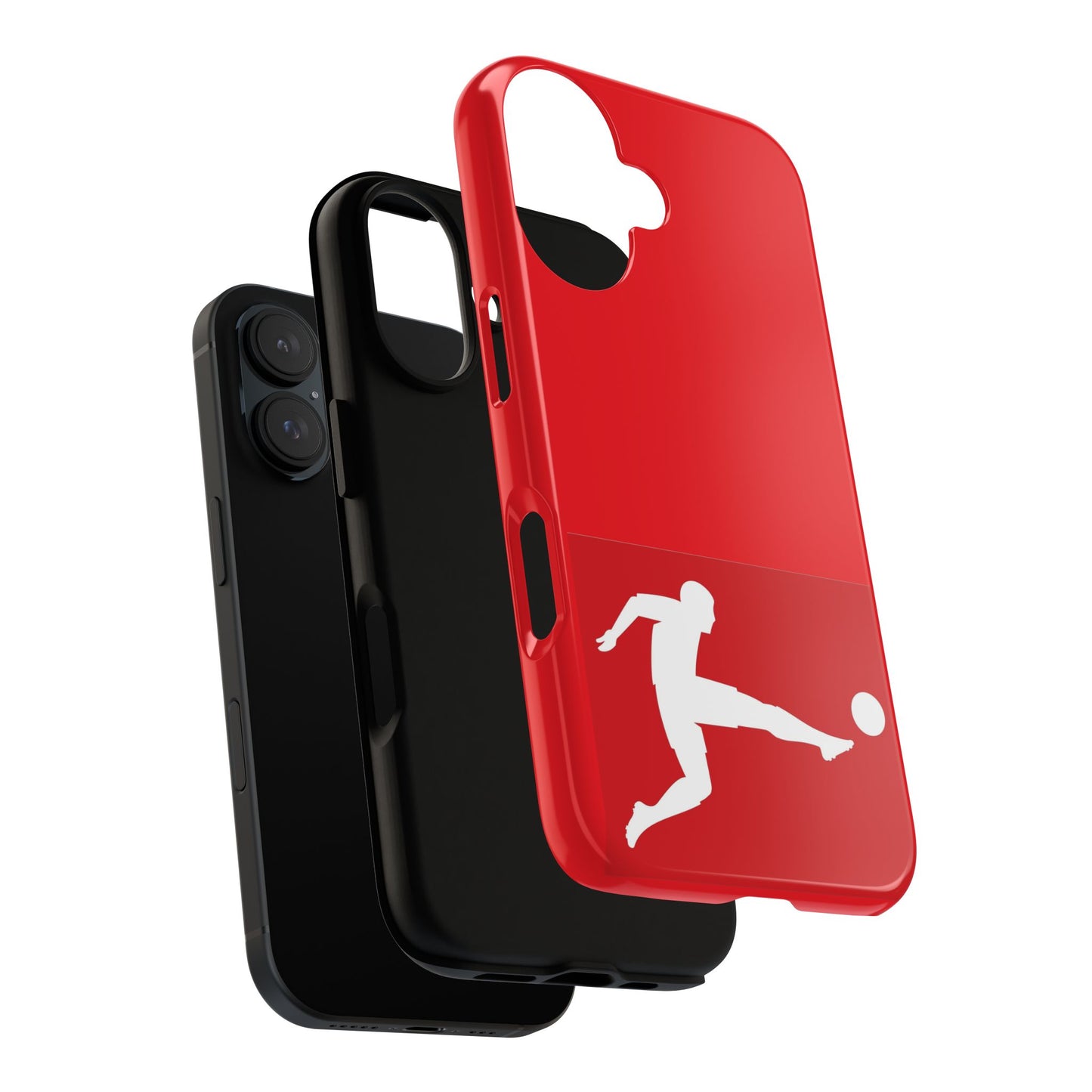 Soccer Player Tough Case — Protective Red Phone Case with Kicking Silhouette