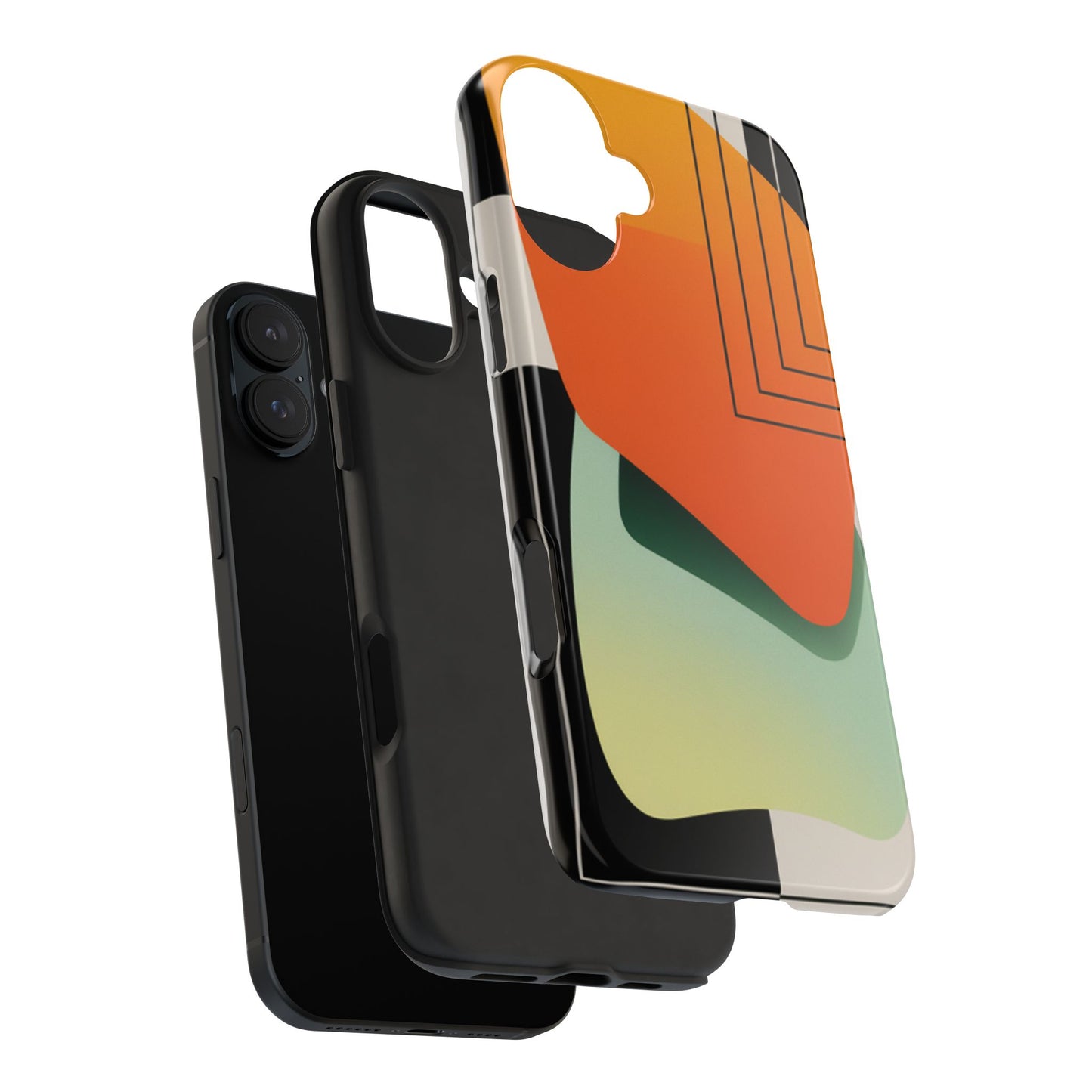 Abstract Geometric Tough Phone Case — Bold Orange & Green Modern Design