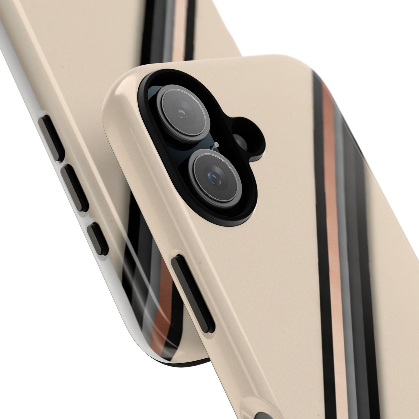 Minimal Diagonal Stripe Tough Phone Case — Protective Beige & Black Design