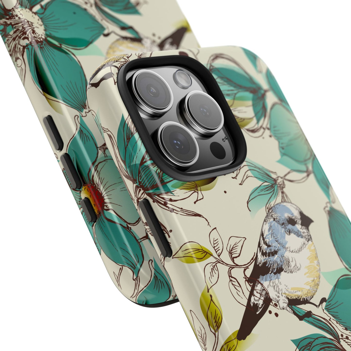 Tough Phone Case — Teal Floral & Songbird Protective Phone Cover
