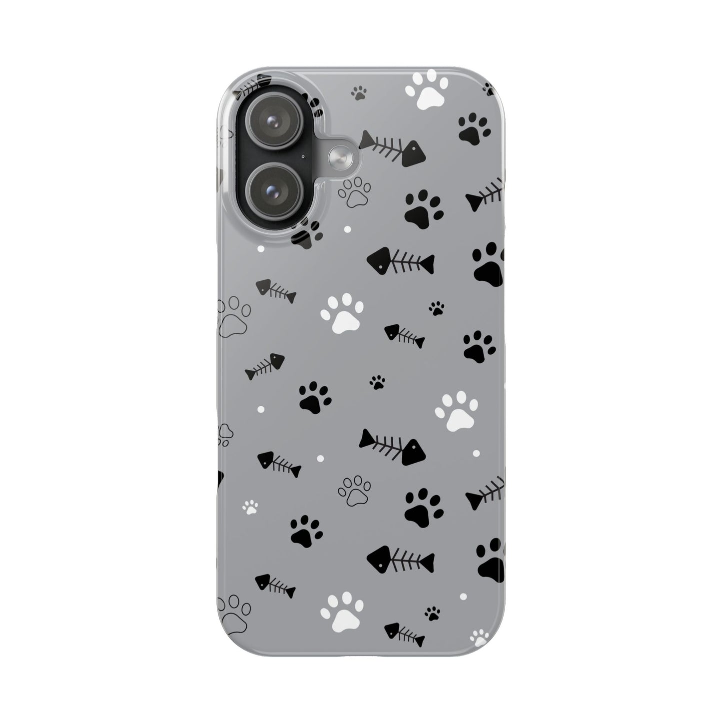 Cat Paw & Fishbone Slim Phone Case — Cute Grey Patterned iPhone Cover