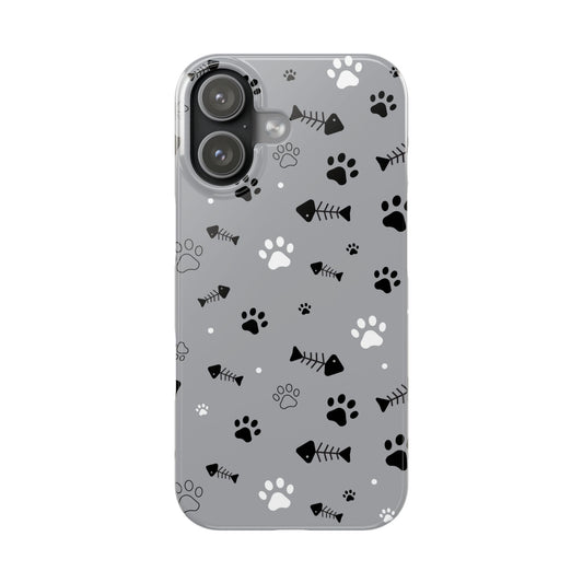 Cat Paw & Fishbone Slim Phone Case — Cute Grey Patterned iPhone Cover