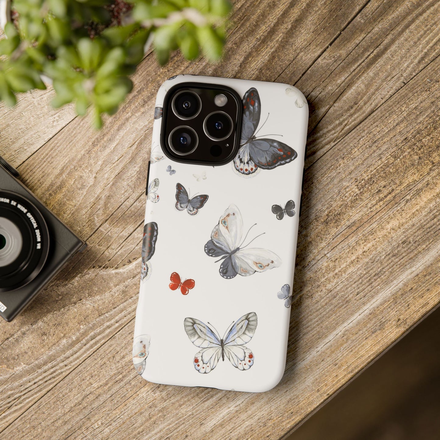 Butterfly Pattern Tough Phone Case — Delicate Gray & White Butterflies
