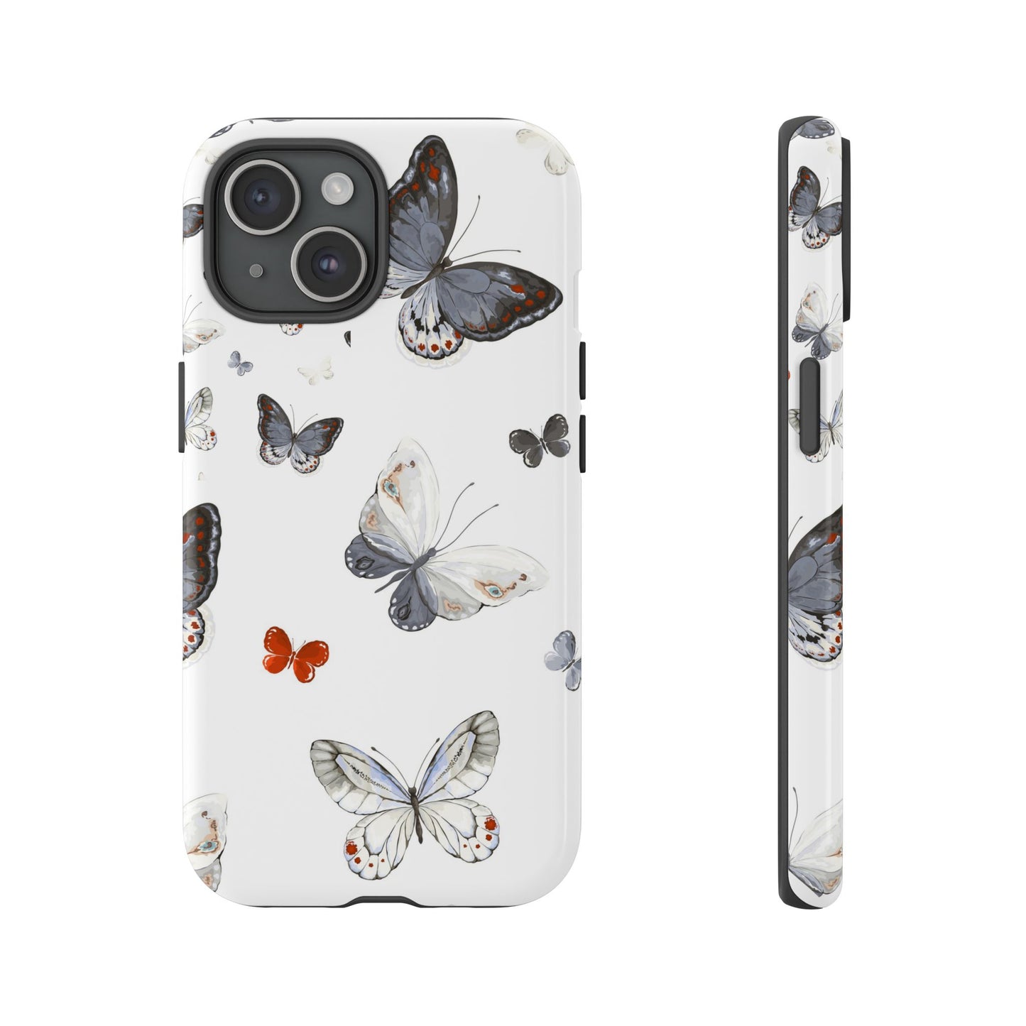 Butterfly Pattern Tough Phone Case — Delicate Gray & White Butterflies