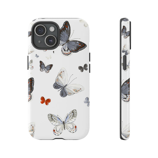 Butterfly Pattern Tough Phone Case — Delicate Gray & White Butterflies