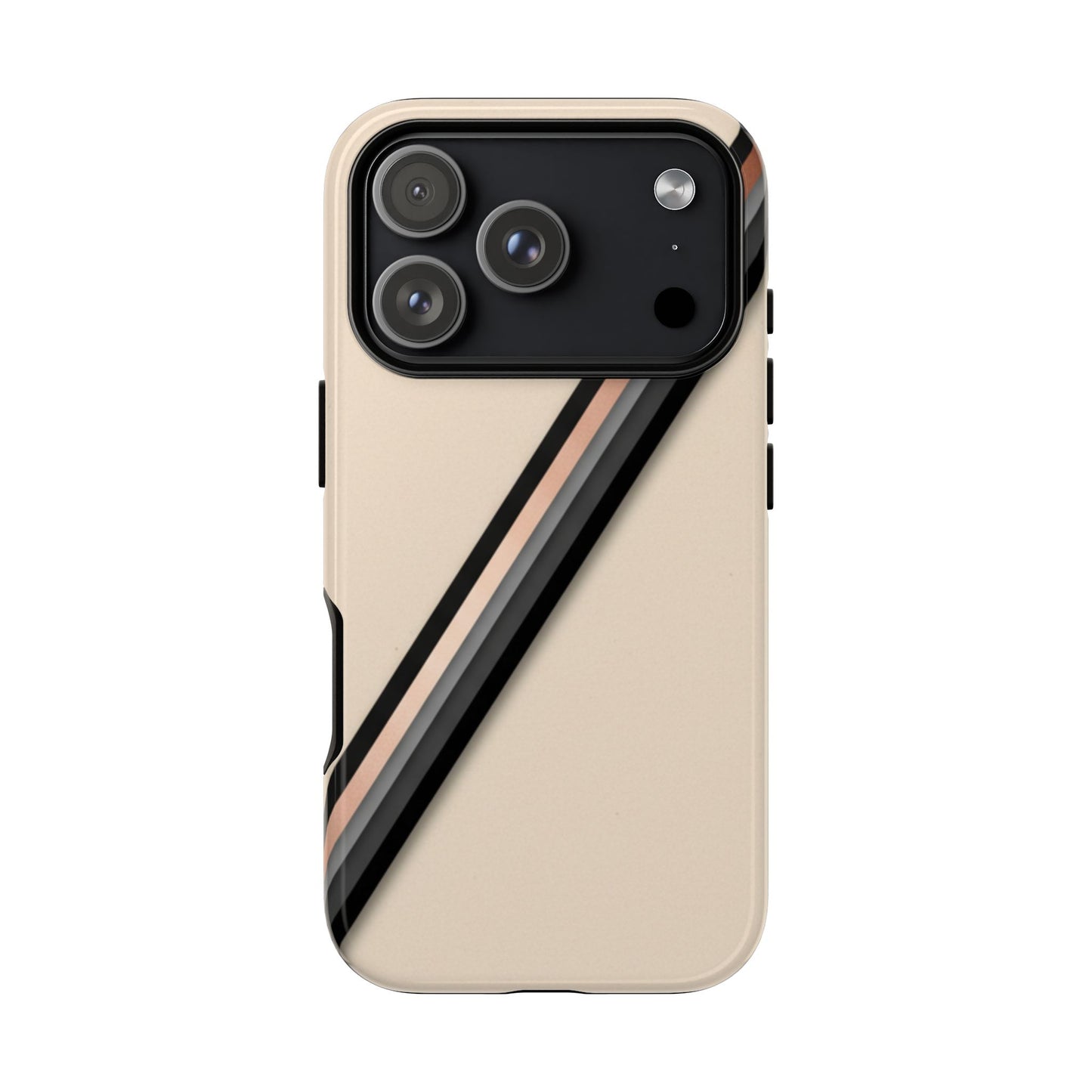 Minimal Diagonal Stripe Tough Phone Case — Protective Beige & Black Design