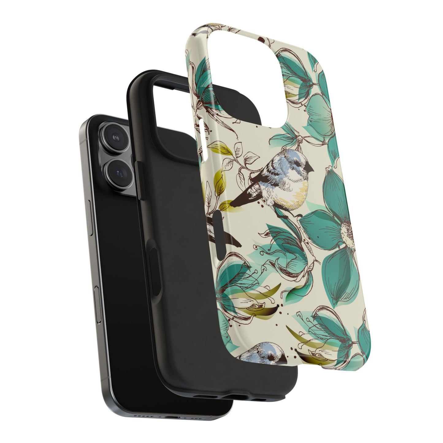 Tough Phone Case — Teal Floral & Songbird Protective Phone Cover