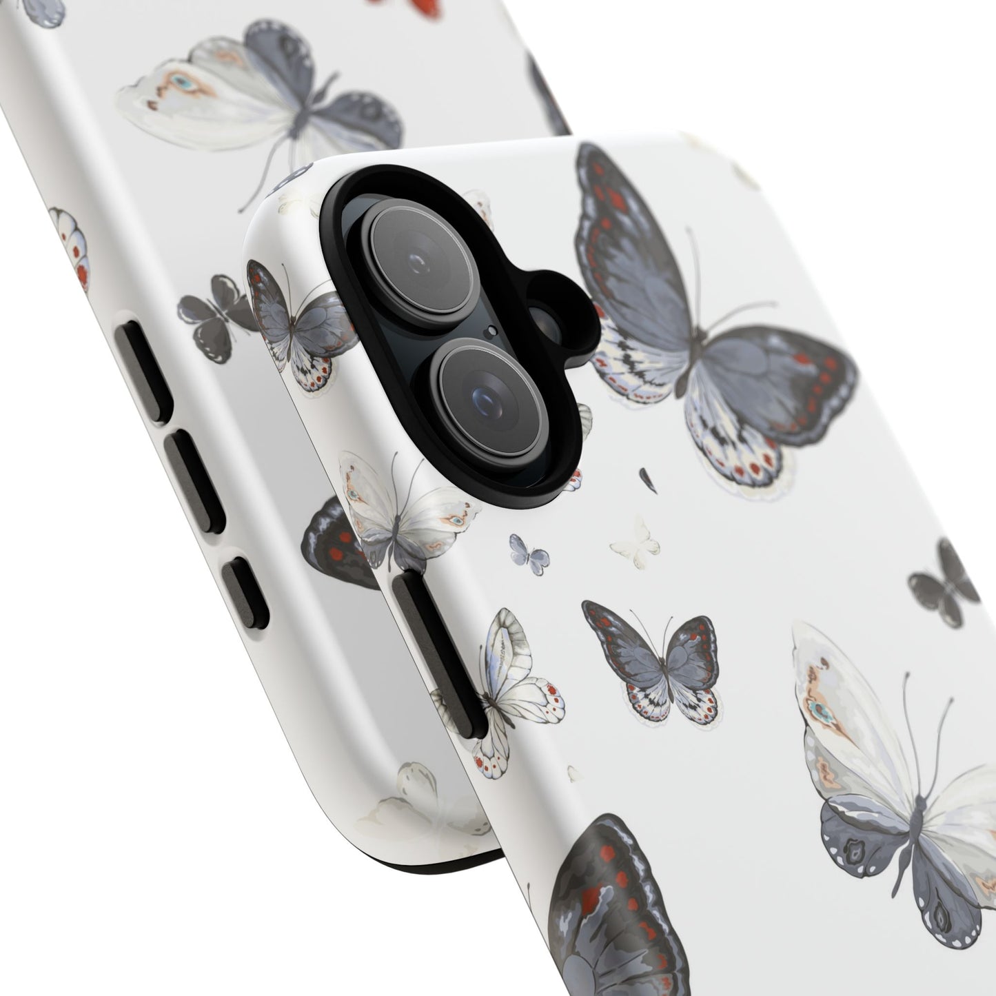 Butterfly Pattern Tough Phone Case — Delicate Gray & White Butterflies
