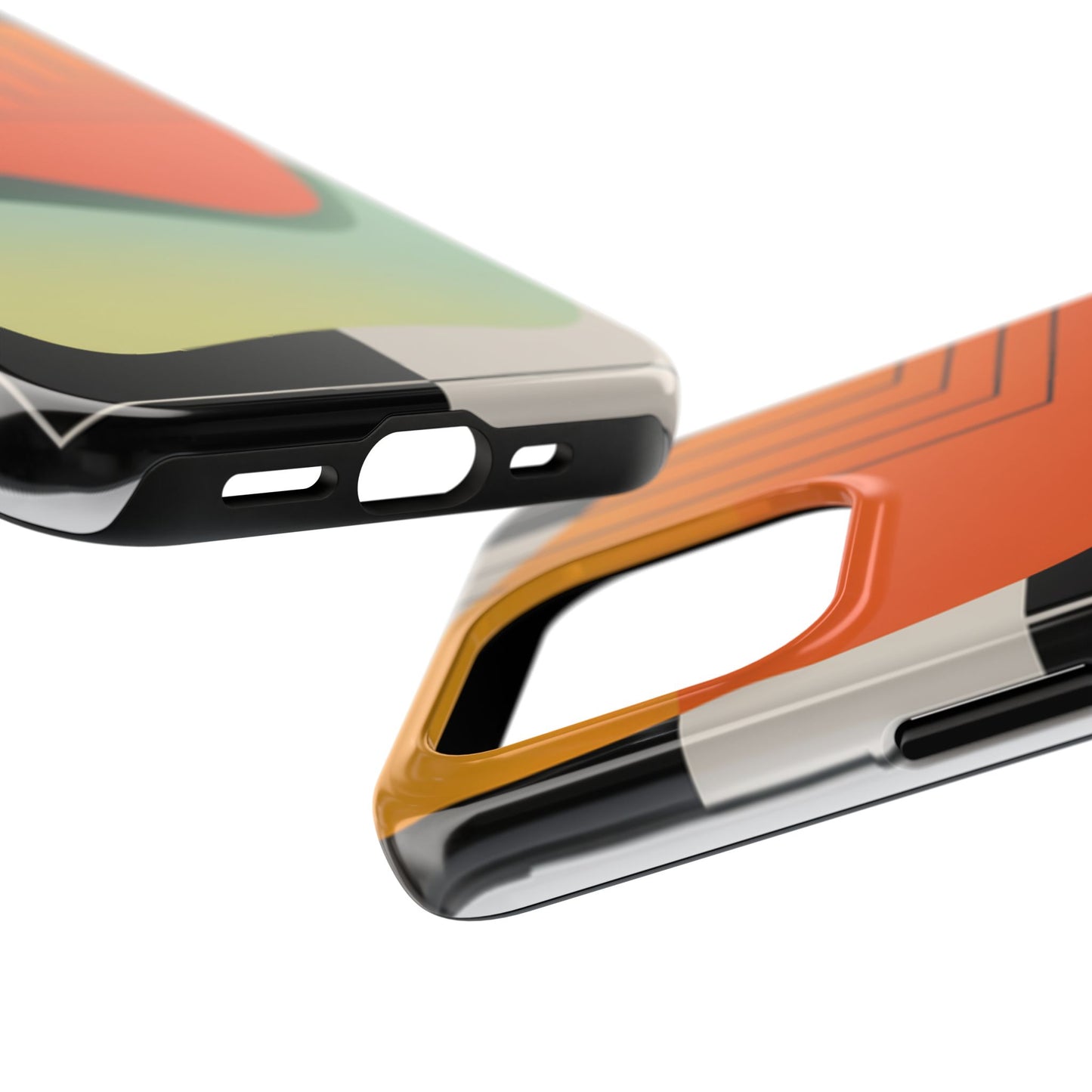 Abstract Geometric Tough Phone Case — Bold Orange & Green Modern Design