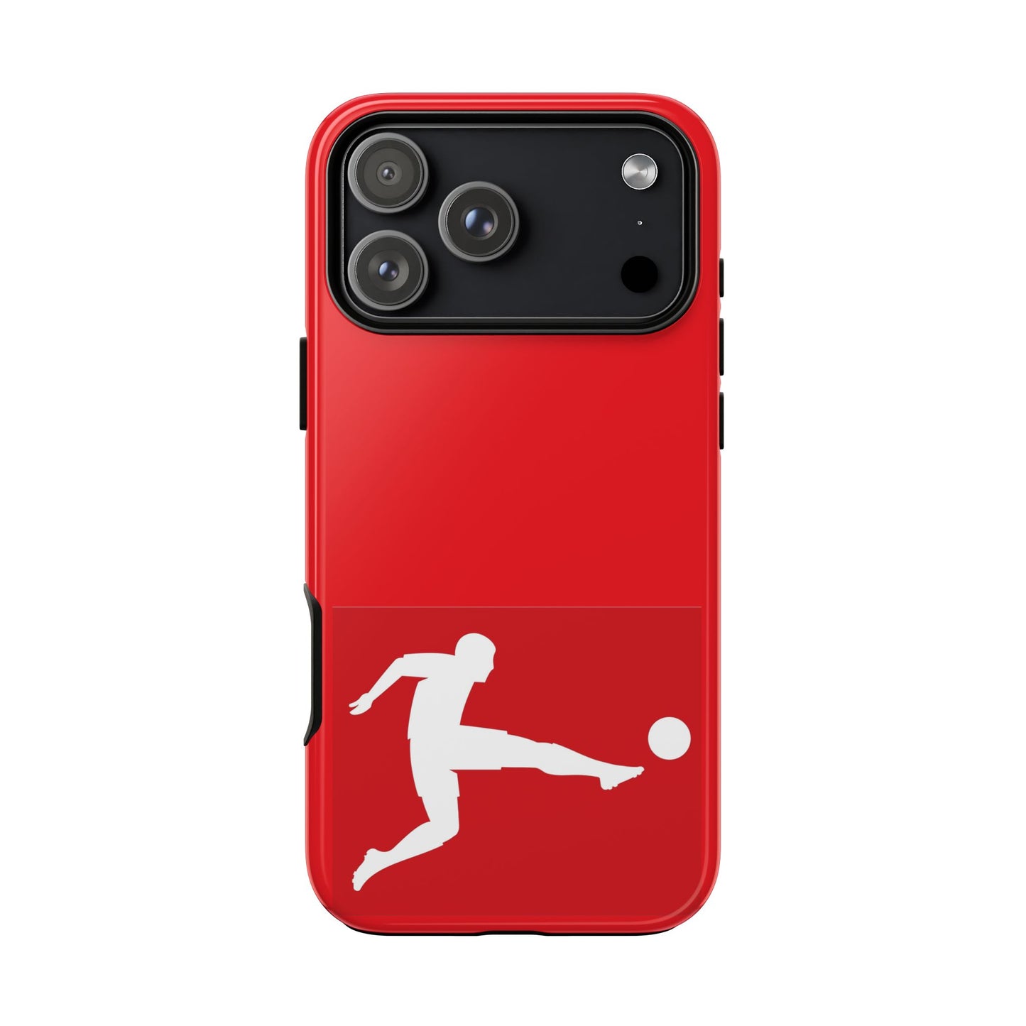 Soccer Player Tough Case — Protective Red Phone Case with Kicking Silhouette
