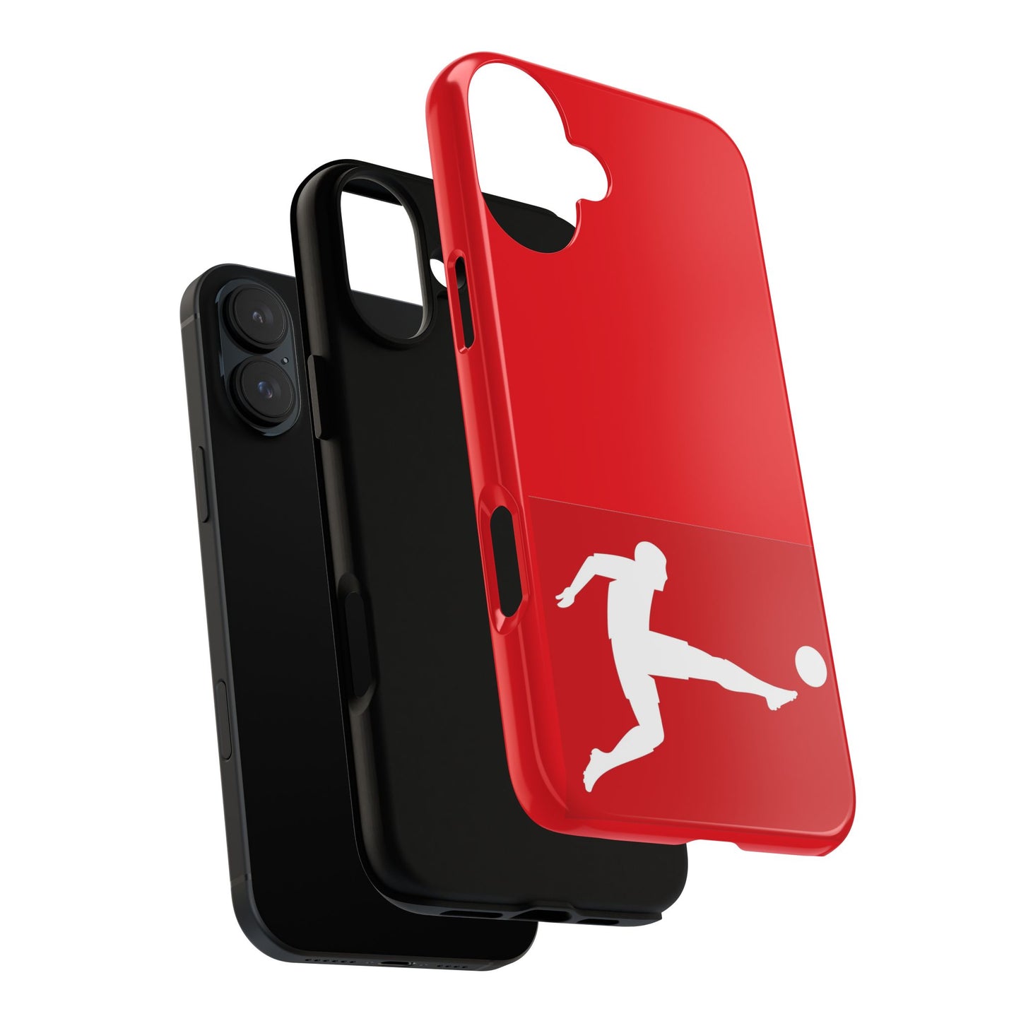 Soccer Player Tough Case — Protective Red Phone Case with Kicking Silhouette
