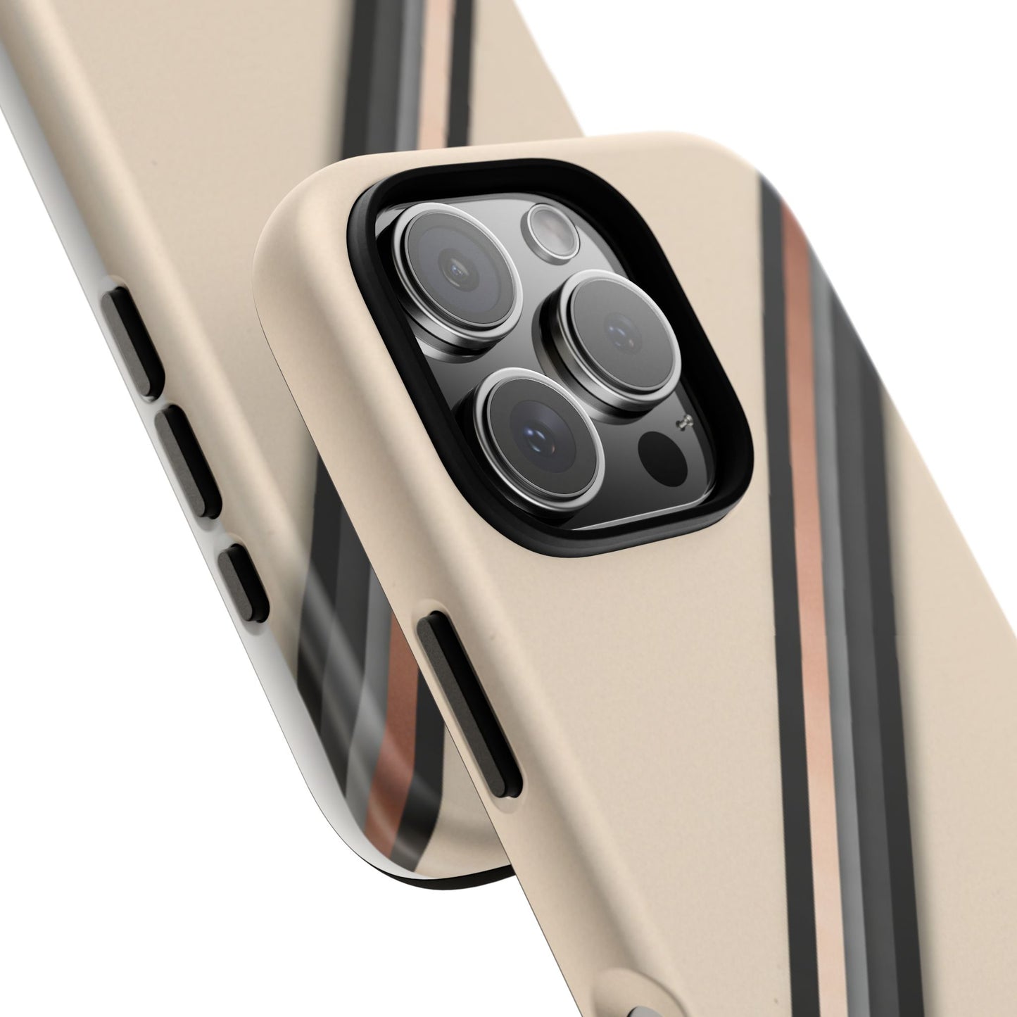 Minimal Diagonal Stripe Tough Phone Case — Protective Beige & Black Design