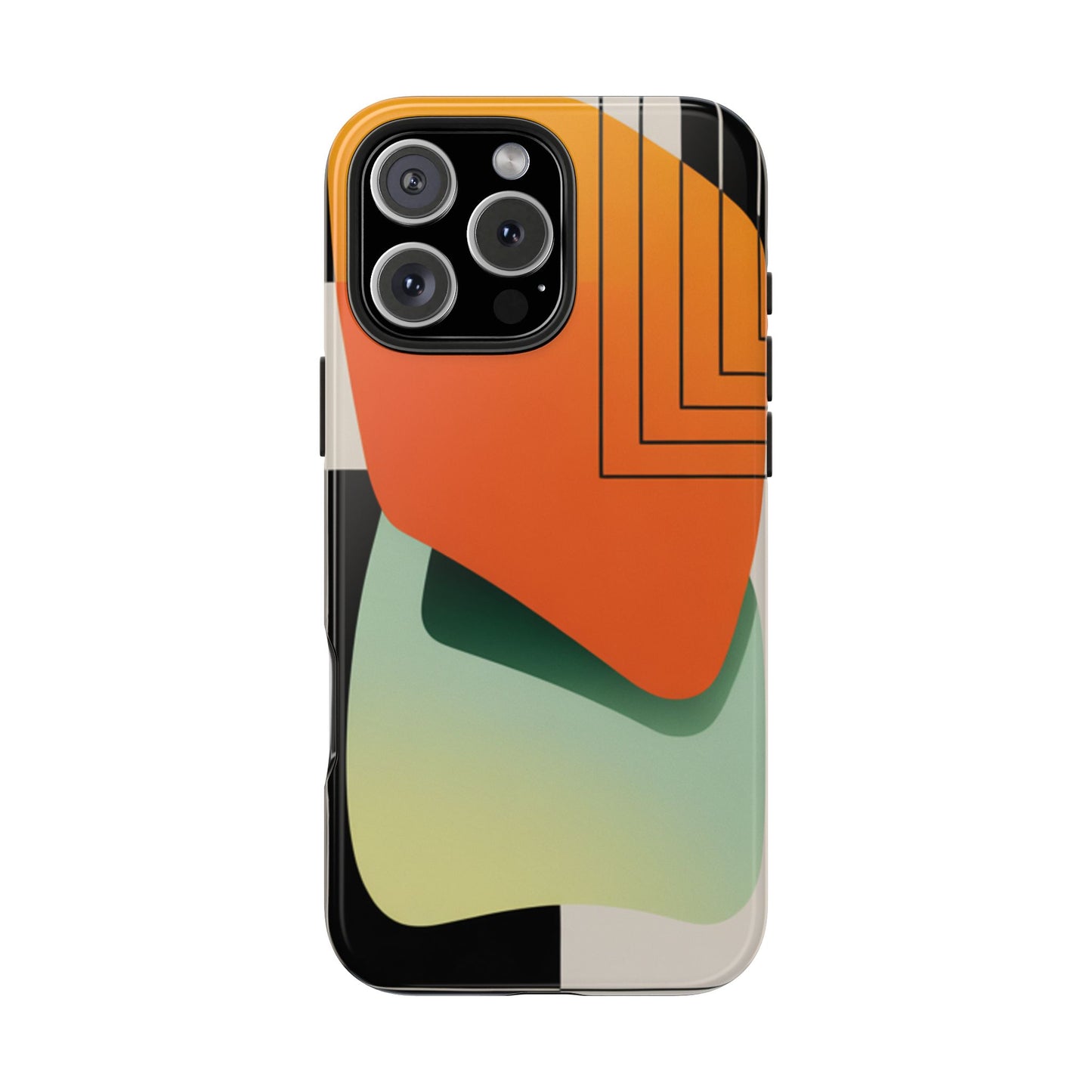 Abstract Geometric Tough Phone Case — Bold Orange & Green Modern Design