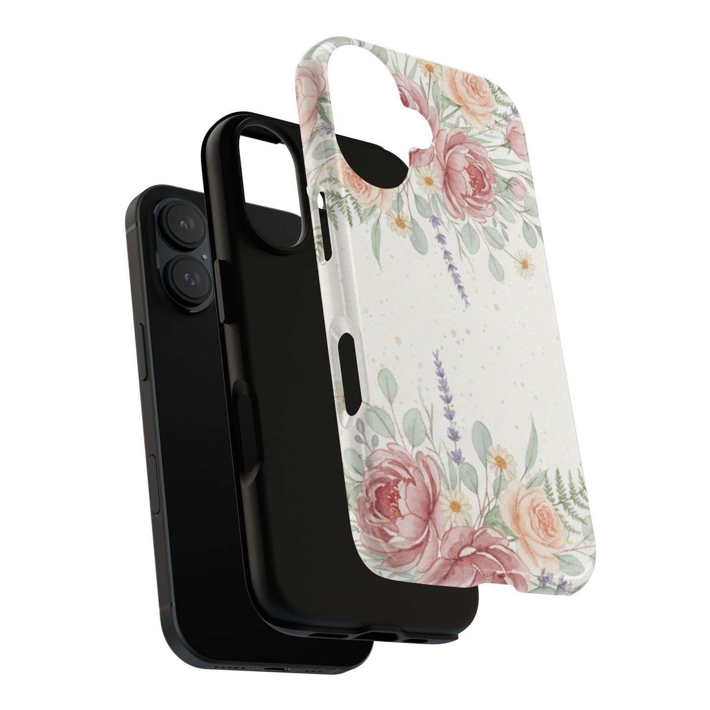Floral Watercolor Tough Phone Case — Blush Roses & Lavender Protective Cover