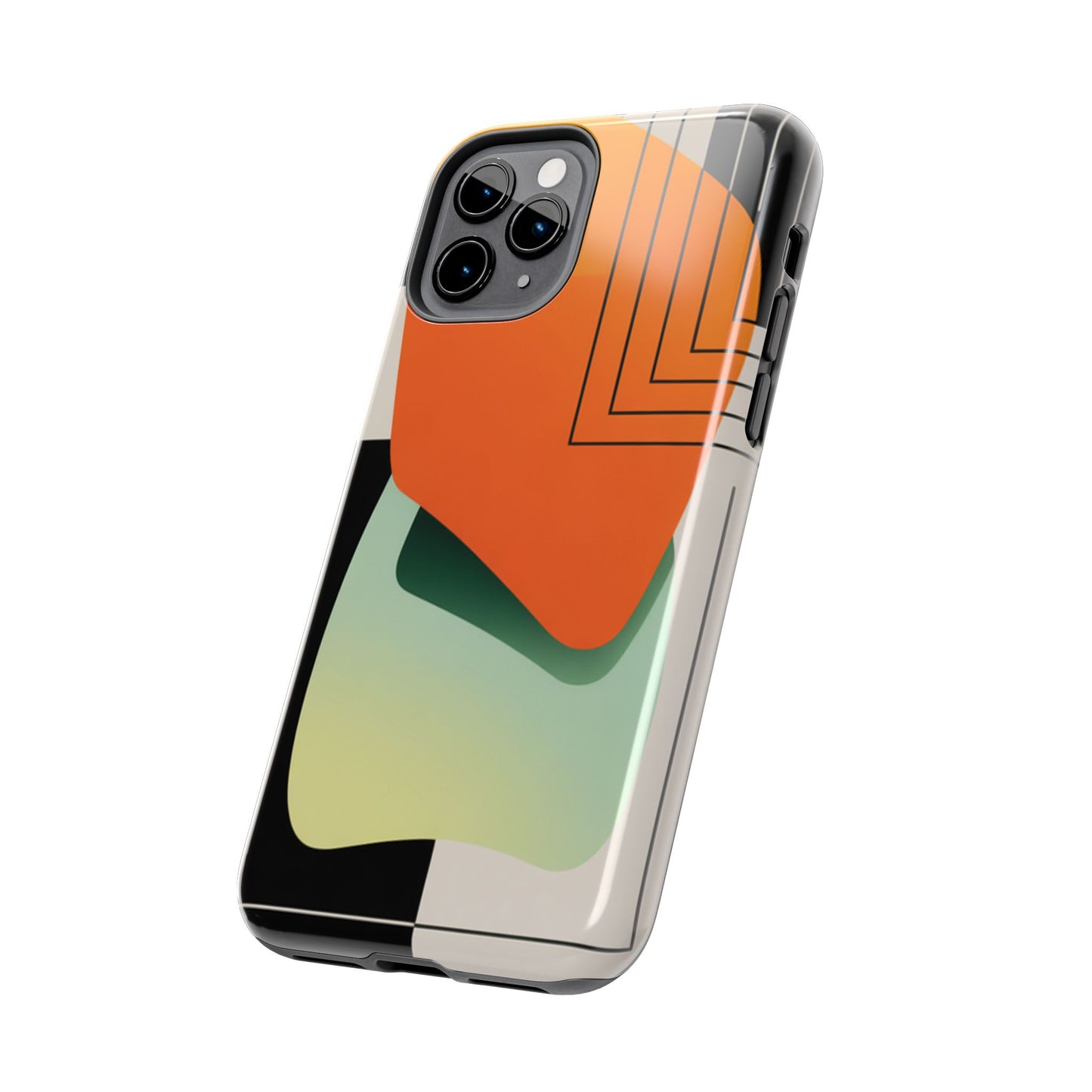 Abstract Geometric Tough Phone Case — Bold Orange & Green Modern Design