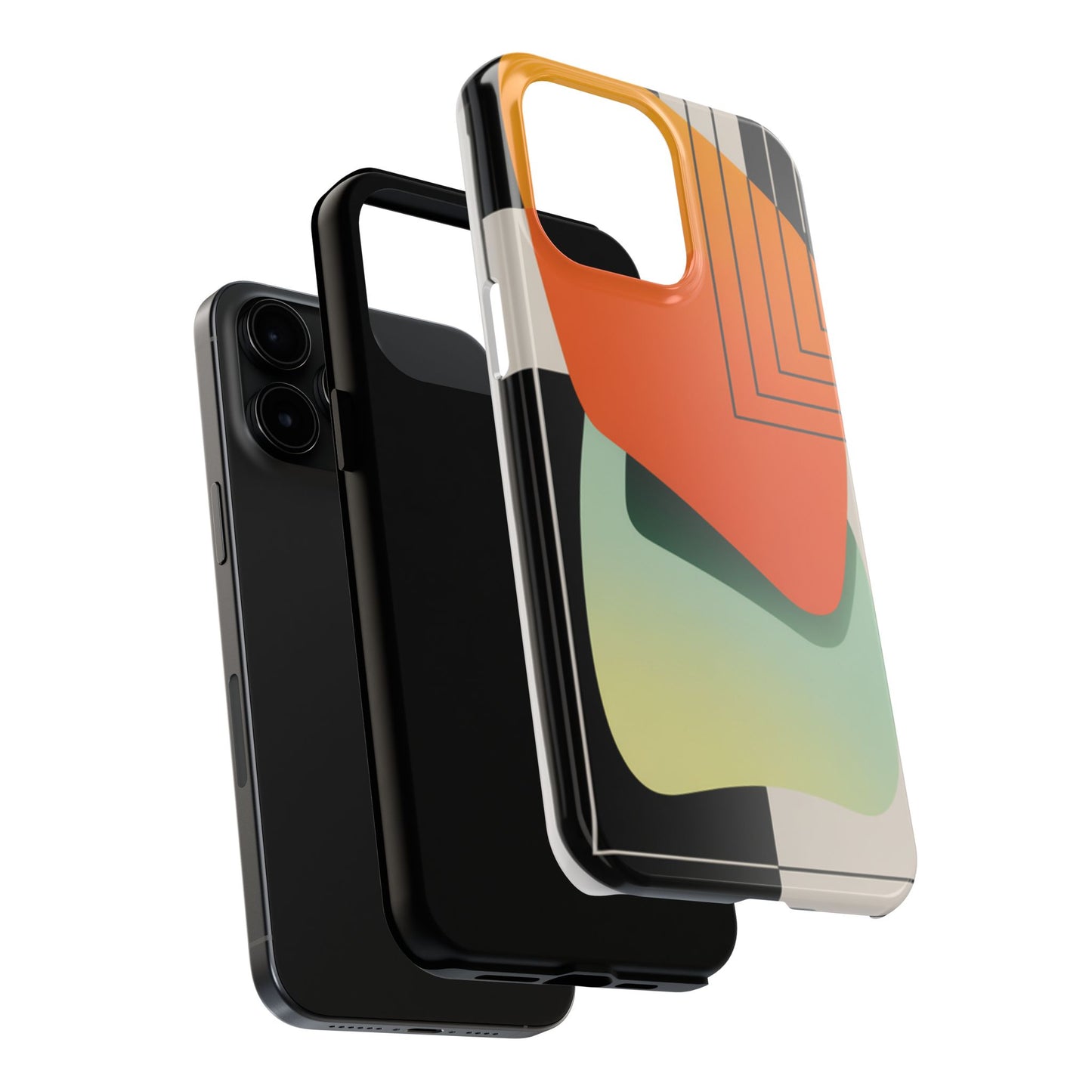Abstract Geometric Tough Phone Case — Bold Orange & Green Modern Design