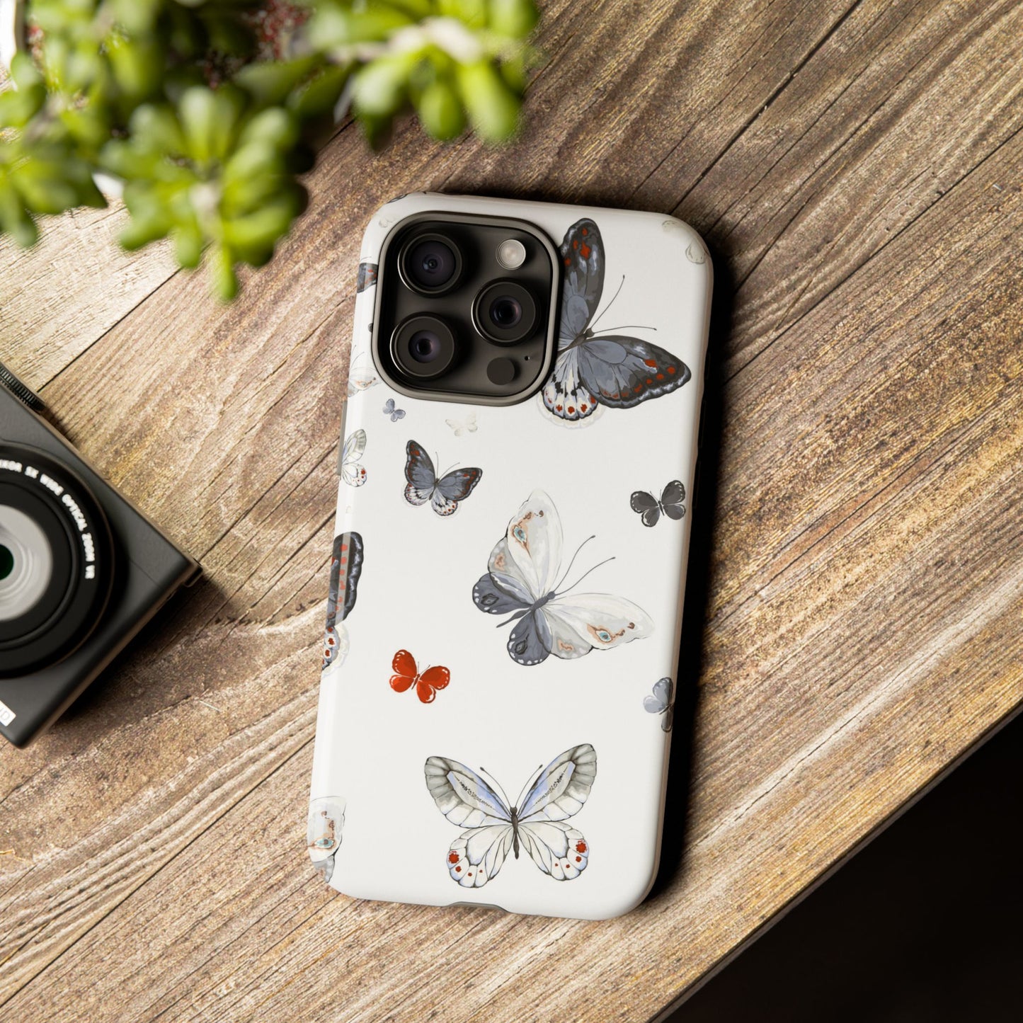 Butterfly Pattern Tough Phone Case — Delicate Gray & White Butterflies