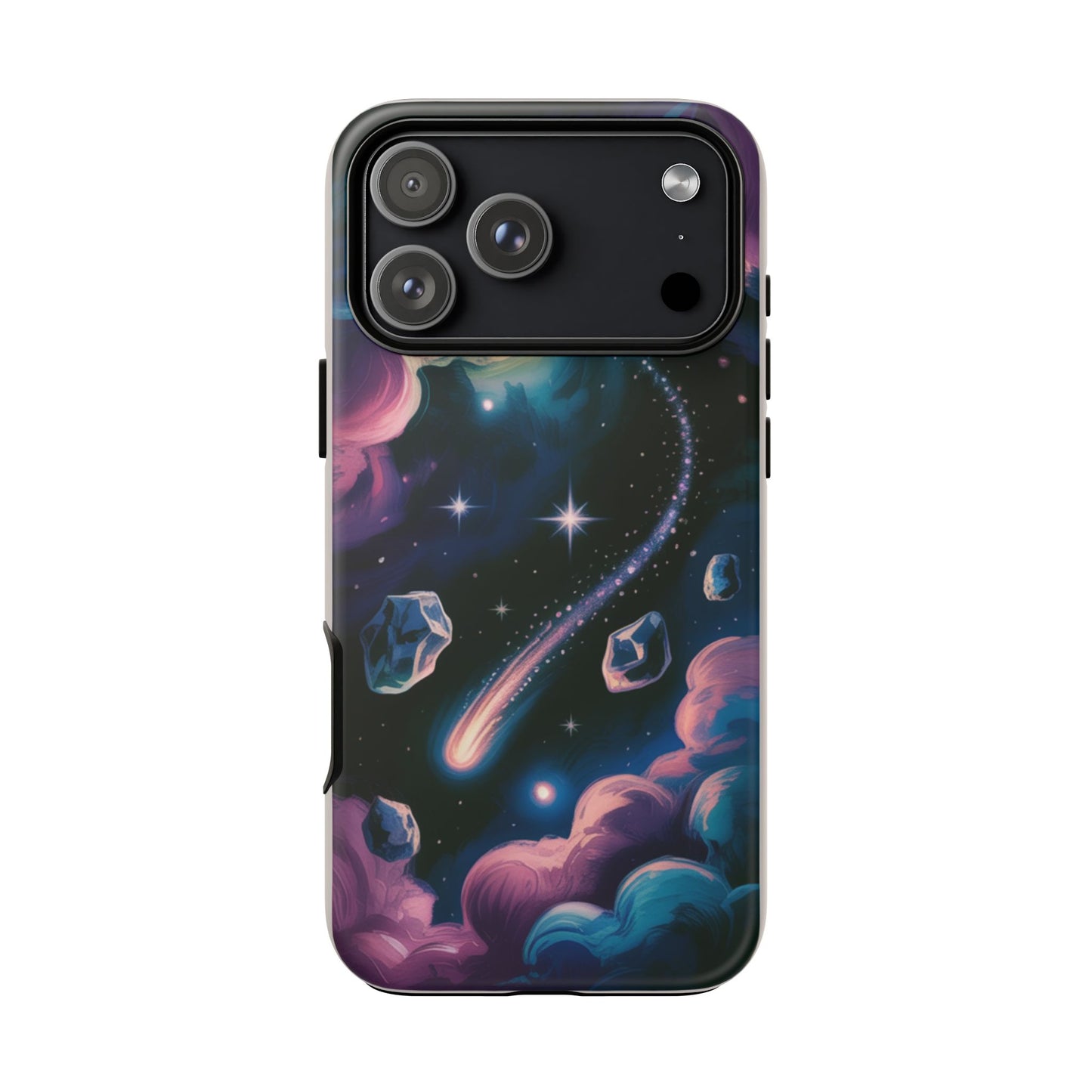 Celestial Meteor Shower phone case | space sky comet, stars & pastel clouds