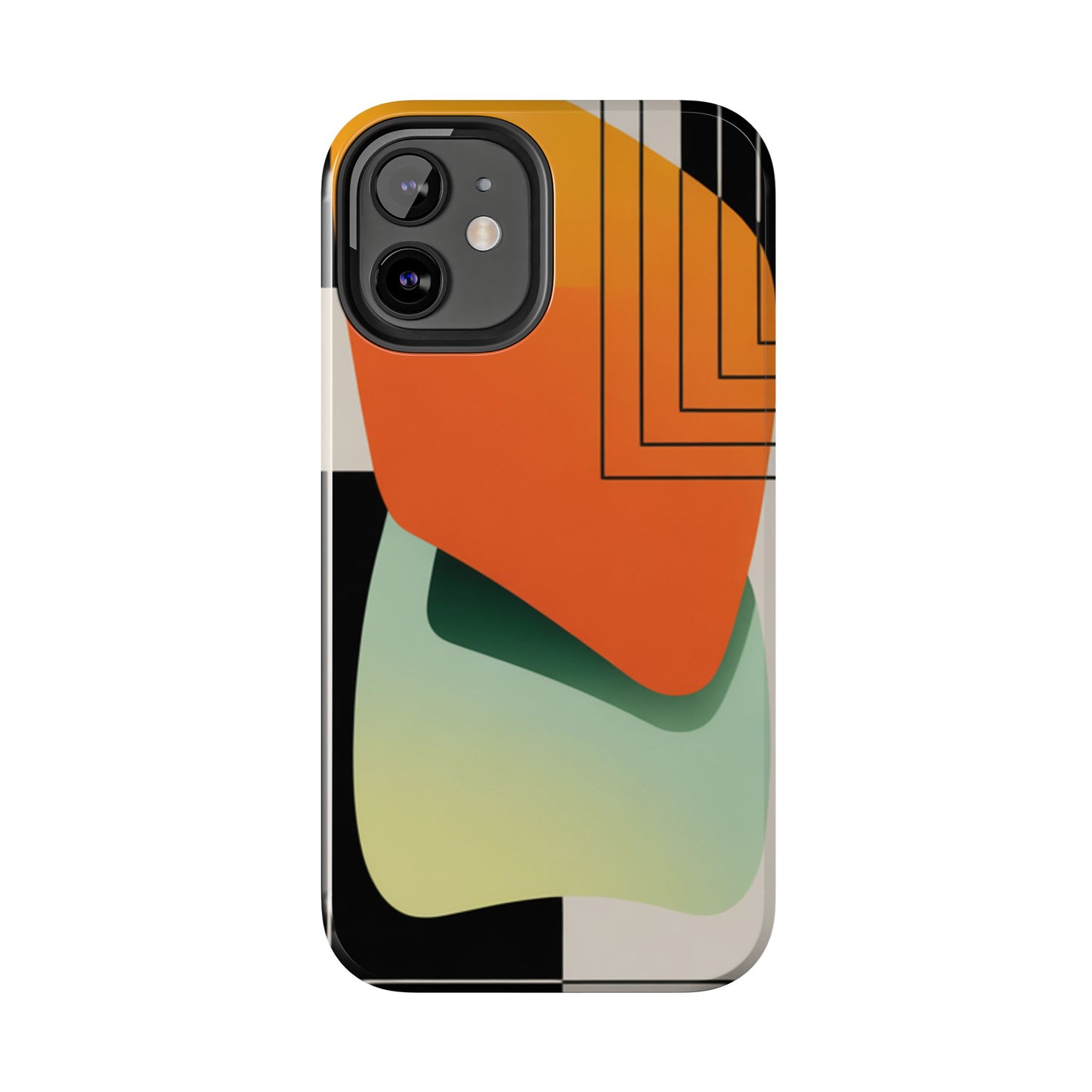 Abstract Geometric Tough Phone Case — Bold Orange & Green Modern Design