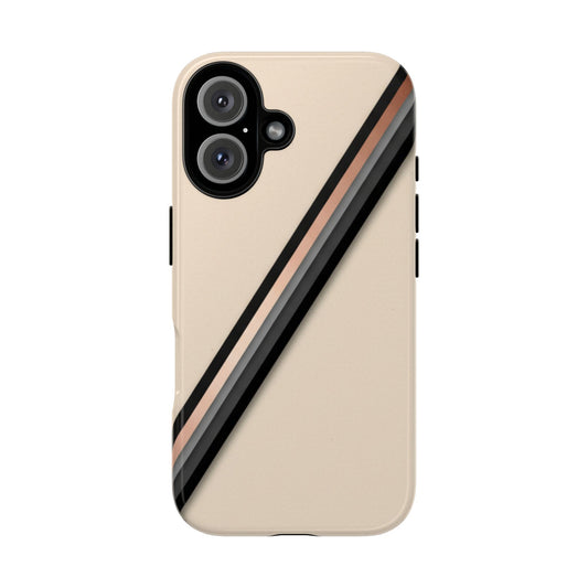 Minimal Diagonal Stripe Tough Phone Case — Protective Beige & Black Design