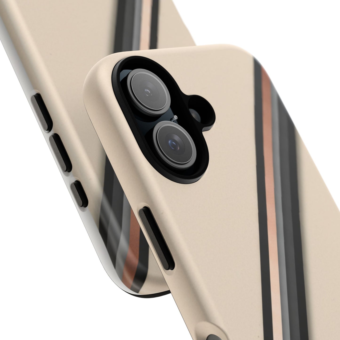 Minimal Diagonal Stripe Tough Phone Case — Protective Beige & Black Design