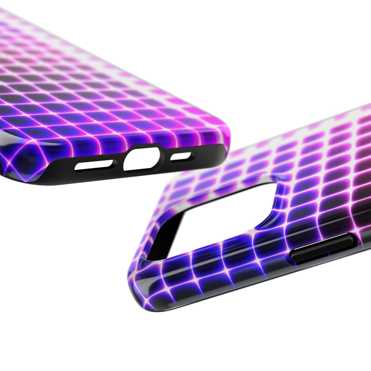 Purple Neon Grid Tough Phone Case — Retro Disco Pixel Pattern