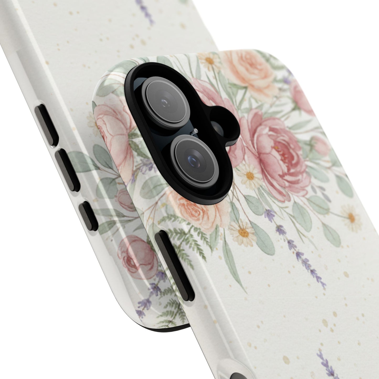 Floral Watercolor Tough Phone Case — Blush Roses & Lavender Protective Cover